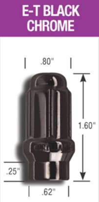 Extended Thread (ET) Black Spline Drive 12mm x 1.50 Lug Nuts (24pcs + Spline Key)